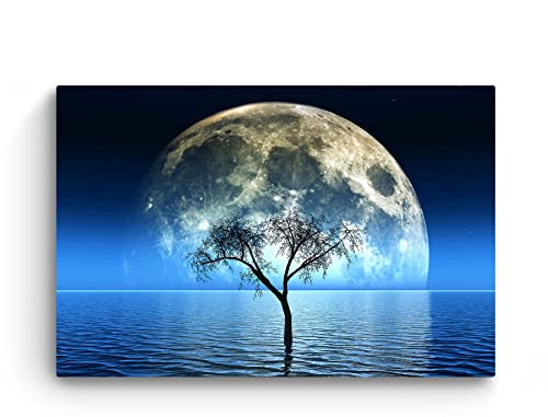 Startonight Cuadro sobre Vidrio Acrílico - Luna Azul del Océano - Moderno Cuadro de Cristal Acrílico 60 x 90 cm