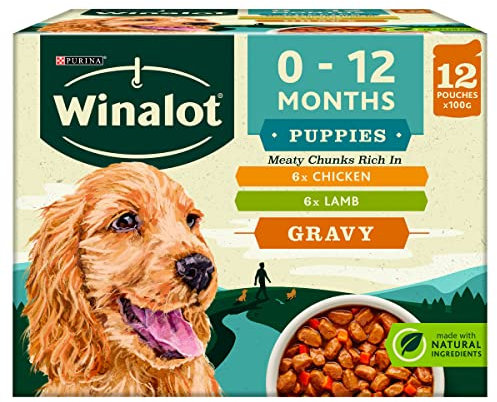 WINALOT Meaty Chunks Puppy Mixed in Gravy Wet Dog Food Pouches 12x100g (Pack of 4)