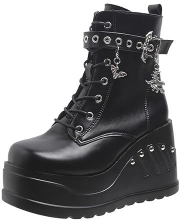 Botas de Tubo Medio de Suela Gruesa para Mujer, Botas de Suela Gruesa, Botas Cortas Punk de tacón Alto de 10CM/4 Pulgadas, Botas de Caballero con Cadena para Motocicleta