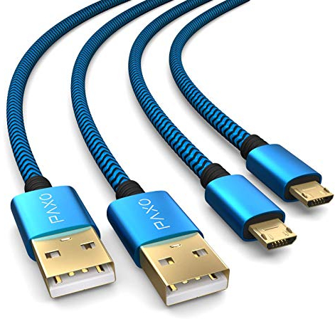 2x PS4 Controller Ladekabel, 2m Kabel für Playstation 4, Sony PS4, PS4 Slim, Microsoft Xbox One Controllers, Micro USB Ladekabel, blau-schwarz