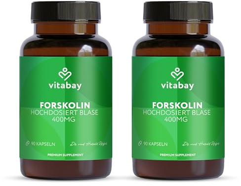 Vitabay Forskolin 400 mg – 180 vegane Kapseln – 2er Pack – Coleus-forskohlii-Extrakt – Vegan & laborgeprüft – Vorrat für 6 Monate