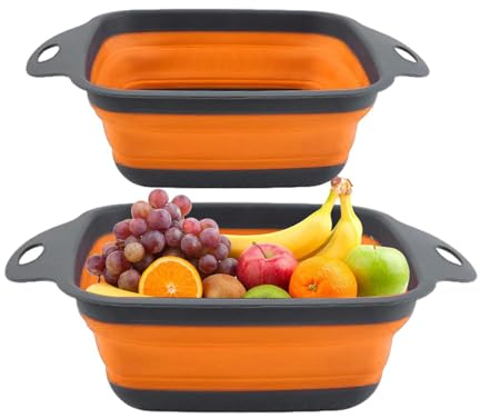 Setaccio pieghevole per la cucina | Set di cestini per verdure salvaspazio con maniglia, dispositivo da cucina in silicone, colino portatile per verdure, frutta, pasta Anulely