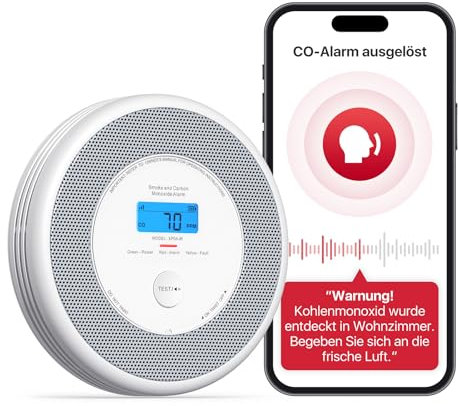 X-Sense XP0A-iR Rauch und CO Melder mit Sprachalarm und Standortansage, WLAN Kombinierter Rauch- und Kohlenmonoxidmelder für 17 festlegbare Räume,kompatibel mit der X-Sense Home Security-App, 1 Stück