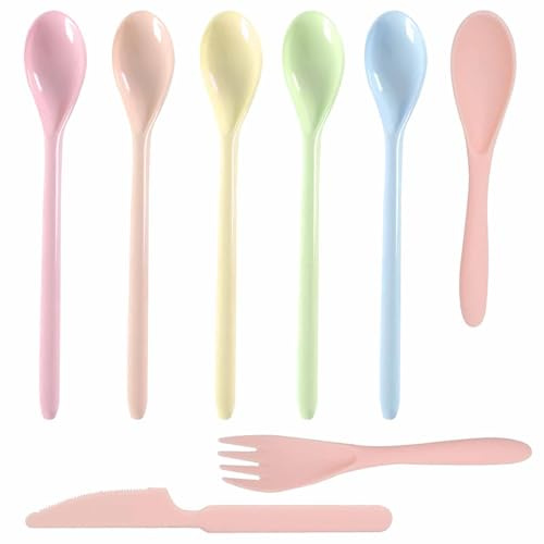VOSSOT 5 cucharas con mango largo y juego de cubiertos de plástico, cucharas de plástico, cucharas de plástico, cucharas de plástico coloridas, cucharillas de té, cucharas mocas, cucharas para servir,