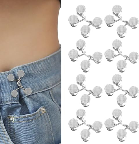 Lot de 8 Bouton Jean Clipsable Ajustable, Serre Taille pour Jean, 2 Style Boucle en Jeans Clipsable, Boutons de Pantalon Amovibles, Adaptable à Toutes Tailles, Pas de Couture ni d'outils