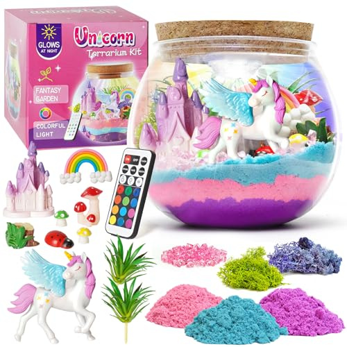 Libershine Cadeaux Licorne, Kit Terrarium DIY avec Jouet Licorne pour Filles et Garçons, Kit D'art et D'artisanat pour Enfants, Veilleuse DIY Kids pour Filles de 3 4 5 6 7 8+ Ans