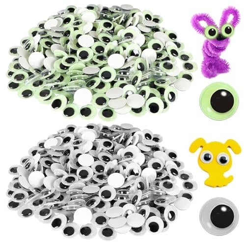YESTARTDS Occhi Mobili Adesivi Rotondi 15 Mm 200 Pezzi Occhi Mobili Autoadesivi Bianco E Nero Rotondo Occhi Adesivi Luminosi Rotondo Plastica per Fai da Te Scrapbooking Giocattoli Accessori