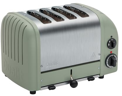 Dualit Classic 4 Slice Vario 2.2kW Toaster, Sage and Stainless Steel, Hand Built in the UK, Replaceable Proheat Elements, Heat 2 or 4 Slots, Defrost Bread, Mechanical Timer, 40578