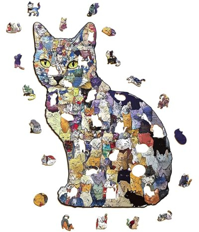 Rompecabezas de madera | 183 piezas con forma de animal | Puzle de encastre con forma de gato, para cumpleaños, Navidad libre, niños, casa, escuela