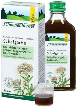 Schoenenberger - Schafgarbe naturreiner Heilpflanzensaft - 1x 200 ml Glasflasche - freiverkäufliches Arzneimittel - bei leichten krampfartigen Magen-Darm-Beschwerden