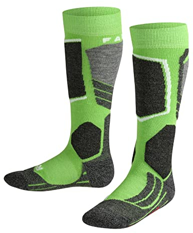 FALKE Unisex Kinder Skisocken SK2 Intermediate K Kh Wolle Funktionsmaterial warm dick 1 Paar, Grün Vivid Green 7231, 23-26