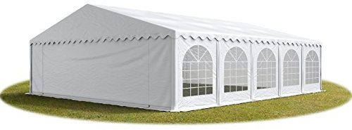 TOOLPORT Festzelt Partyzelt 8x10 m schwerentflammbar Premium, hochwertige PVC Plane 750 N in weiß 100% wasserdicht mit Bodenrahmen
