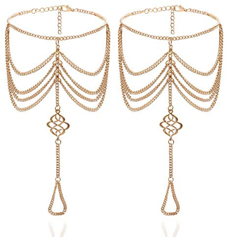 Bienvenu 2 PCS Multi Chain Beach Tassels Anklet Chain Bracelet Barefoot Sandals Foot Jewelry