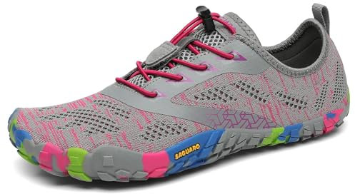 SAGUARO Barfußschuhe Damen Fitnessschuhe Herren Barfussschuhe Schnell Trocknend Traillaufschuhe rutschfest Unisex Aquaschuhe Atmungsaktiv Leicht Sommer Outdoor Wasserschuhe Rosagrau 42 EU