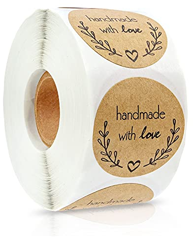 Kraft Selbstgemacht mit Liebe Aufkleber,500 Stück Geschenkaufkleber,Selbstgemacht mit Liebe Aufkleber,Made with love aufkleber,Runde Backaufkleber Kraft,Weihnachten&Geschenksticker für Hochzeit