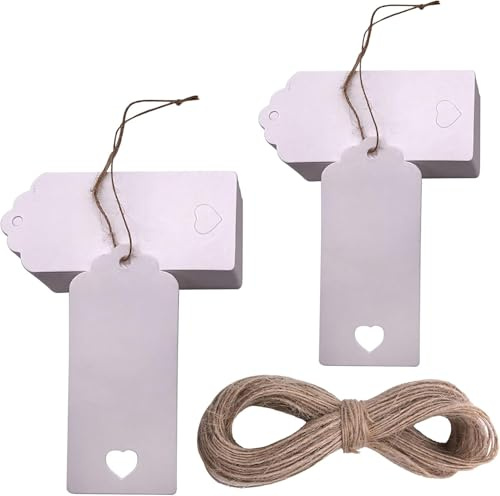 Gift Tags Kraft Paper 100pcs, Paper Tags Rectangular Heart Hollow Name | for DIY Arts Crafts, with 100 Feet Jute Twine