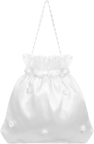 Homoyoyo Borsa da sposa in raso con perle per spose, damigelle d'onore e donne, cerimonia nuziale, ricevimento, festa di ballo