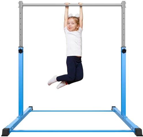 Safly Fun Barra de gimnasia para niños de 3 a 15 años para el hogar, construcción de acero estable, antideslizante, fácil de montar, altura ajustable de 3 pies a 5 pies