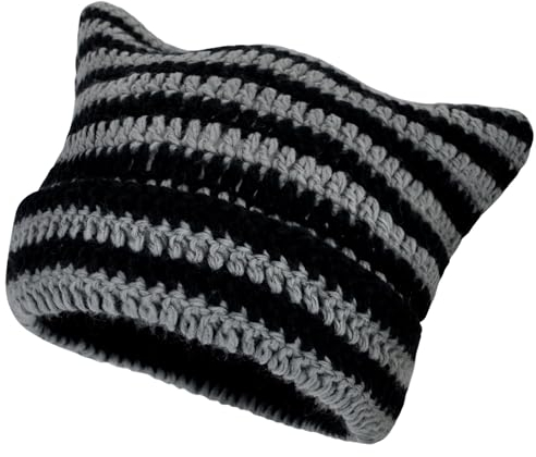 beifon Damen Mütze Katzenohren Mütze Strickmütze Wintermütze mit Katzenohren Beanie Mütze Katze Winter Warme Elastisches Winterhüte für Damen Frauen Mädchen (Schwarz)