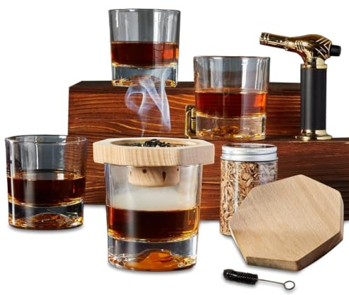 Black Diamond Custom Bourbon Smoker Kit with Torch and Bourbon Trail Glasses - 7 pc Whiskey Smoker Gift Set