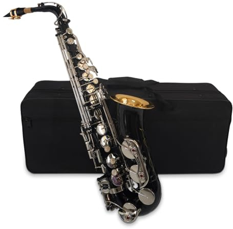 HUIOP Contralto MIB Nero Sax Ottone Conchiglia Bianca Strumento a Fiato Custodia Spazzola Pulizia