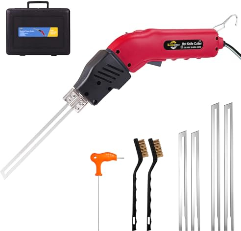 Komsepor 200W Styroporschneider Elektrische Heißmesser Schaumschneider mit 4 Nichrom Klingen 0-600℃ Styrocutter 220-240V mit Kühlsystem Geeignet für Styropor (Rot-luftgekühlt-200w)