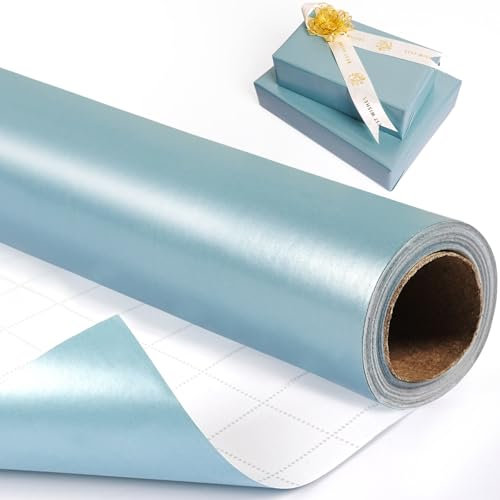 Hellblaue Geschenkpapierrolle, 43 cm x 10 m metallisch-blaues Geschenkpapier, einfarbig, mattes Geschenkpapier für Kinder und Erwachsene, babyblaues Geschenkverpackung Papier für Geburtstag