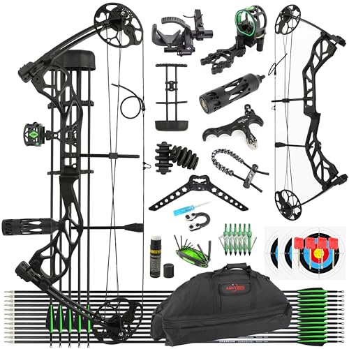 SHARROW Archery Compound Bow and Arrows Set for Adults Beginner Hunting and Targeting, 19-70 Lbs Draw Weight, 19-30” Draw Length, IBO 320 fps, Hunting Compound Bow Kit (Black)