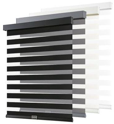 AOSKY Cordless Zebra Blinds for Windows Pull Down Roller Window Shades Dual Layer Light Filtering Privacy for Day and Night, Free-Stop Door Shades for Home Easy to Install (20 W X 72 H, Black)