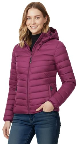33,000ft Women's Lightweight Puffer Jacket Water Repellent Warm Packable Quilted Coat with Hood Ladies Transitional Padded Lined Jacket for Hiking Climbing Purple XS