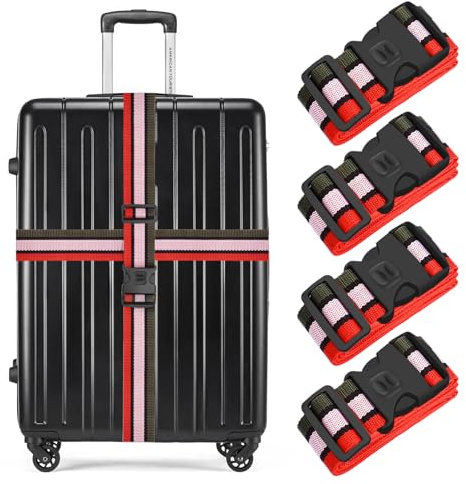 BILIONE 4 Pcs Luggage Straps for Suitcases Strap Lockable Suitcase Belts | Heavy Duty Luggage Straps,Adjustable Suitcase Straps,Premium Accessory for Travel Bag Closure(Rainbow, Orange, Blue)