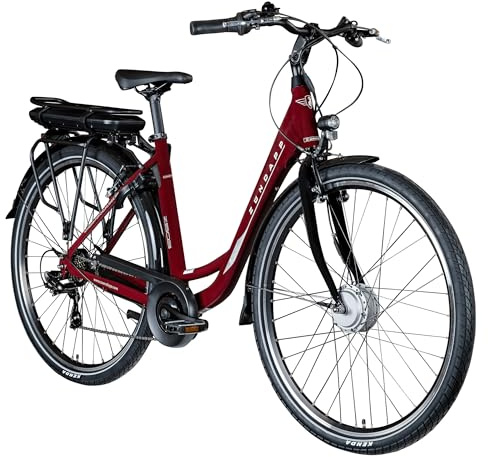 ZÜNDAPP Z503 28 Zoll Ebike Damen Fahrrad E City Bike Damenfahrrad Tiefeinsteiger Hollandrad mit Gangschaltung Fahrrad mit tiefem Einstieg Ebike (weinrot, 50 cm)