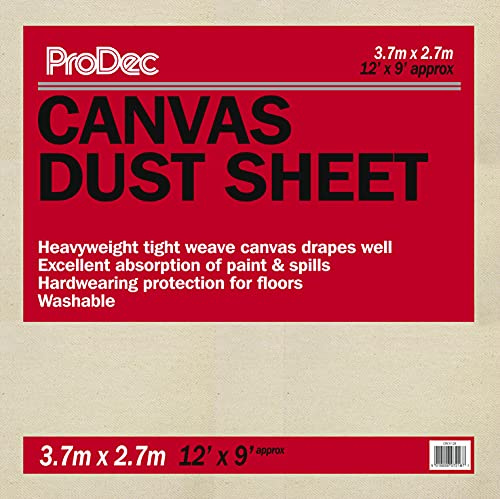 ProDec 12ft x 9ft (3,6m x 2,7m) Tela di cotone per la polvere pesante, panno per la pittura, la decorazione, la copertura di pavimenti e mobili, assorbe le fuoriuscite, non si impregna
