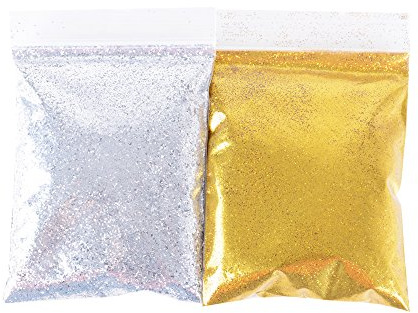 JNCH 50g Poudre Paillettes Doré + 50g Poudre Paillettes Argenté Scintillant pour Décoration Noël Loisirs Créatifs Manucure Ongles Nail Art