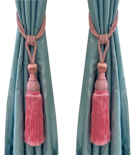 Selling Wonderful Curtain Holdbacks Curtains Tiebacks Home Decorative Braided Buckle Fastener Accessories Window Drapery Ball Tassels Tiebacks, Set of 2(Pink)