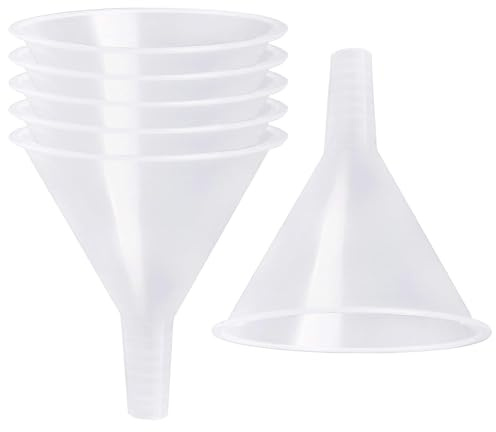 SBYURE 6 Pack Plastic Funnels, 4.6 Inch Multi-Purpose Clear Plastic Funnels with Long Reaching Spout for Science Lab Bottle Filling Liquid,Water Bottle,Easy and Smooth Transfer