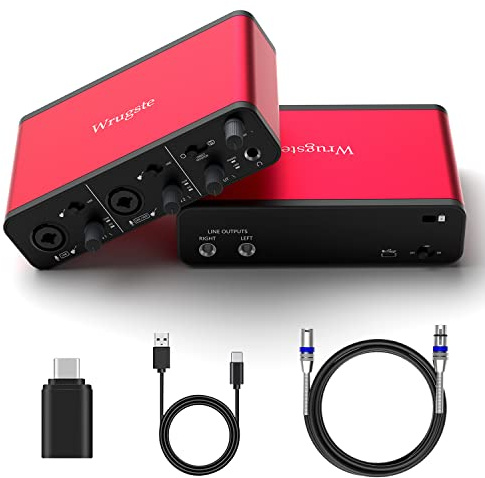 Wrugste USB Audio Interface +48V Phantom Power 24Bit/192kHz for Recording Podcasting and Streaming Ultra-low Latency Plug and Play Noise-Free XLR Audio Interafce for PC