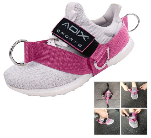 ADIX Sports - 1 Piece Shoe Cover Pull Belt, 4 Connection Points Attachment Ankle Strap, Glute Kickback Leg Exercise, Abductors Resistance for Cable Machines, (Pink)