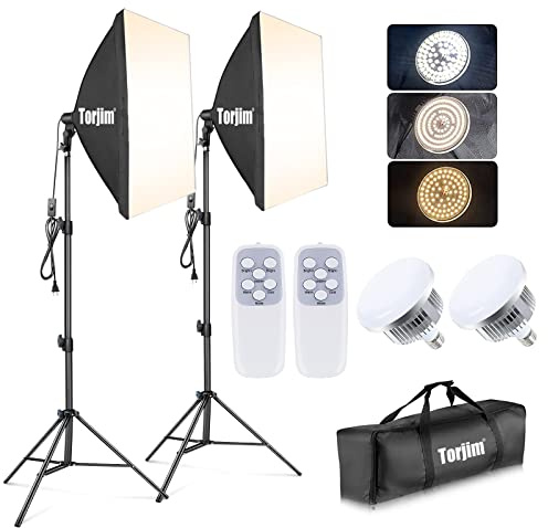 Torjim Softbox Photography Lighting Kit, 2Pcs 27 x 27 Professional Soft Box | 3000K-7500K 85W LED Bulbs with Remote, Photography Continuous Lighting Kit for Studio Lights, Portrait, Video Recording