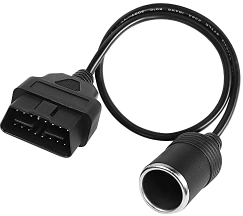 XMSJSIY OBD2 zu Zigarettenanzünder Buchse Adapter Connector 16Pin OBD2 männlich für Vechile Auto Verlängerung Netzteil Kabel 18AWG -0.5M