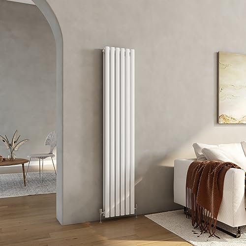 Heilmetz Vertical Radiator White, 1800 x 354mm Tall Column Radiators Double Designer Oval Panel Radiator Modern Heater Central Heating Radiator