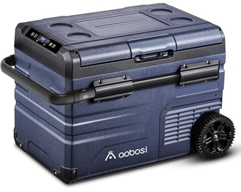 AAOBOSI Kompressor Kühlbox 35L, Tragbar Kühlbox Auto mit APP, LED-Touch, APP-Steuerung, bis -20 °C Auto Kühlbox 12v 230v für Camping, LKW, Boot, Reisemobil, Dual Zone Unabhängige Kontrolle