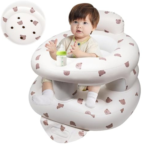 LANGNIDORIS Siège Gonflable Pour Bébé de 3 Mois Plus, Chaise Gonflable Bebe avec Pompe Intégrée, un Auxiliaire de Fauteuil Tout-petits (Tête d'ours)