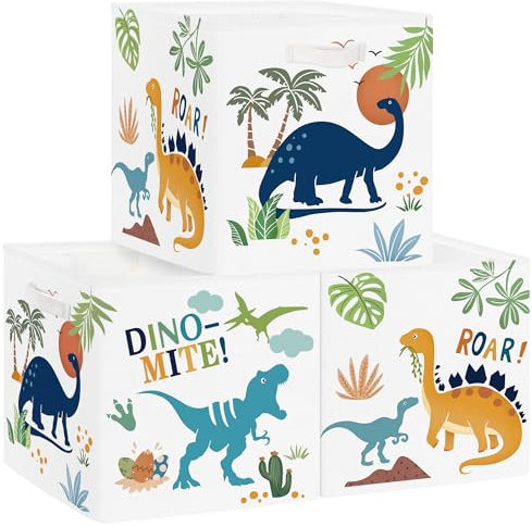 Clastyle Set di 3 Cubi Portaoggetti Ripiegabili Dinosauri Kallax Contenitori Maniglia per Scaffale Scatole Portaoggetti Genitore per Libro Giochi,Palme,30x30x30 cm