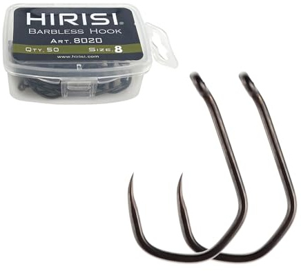 50 pièces d'hameçons de pêche en acier inoxydable à haute teneur en carbone avec revêtement PTFE sans barbelure avec oeillet (FBA-8020-8)