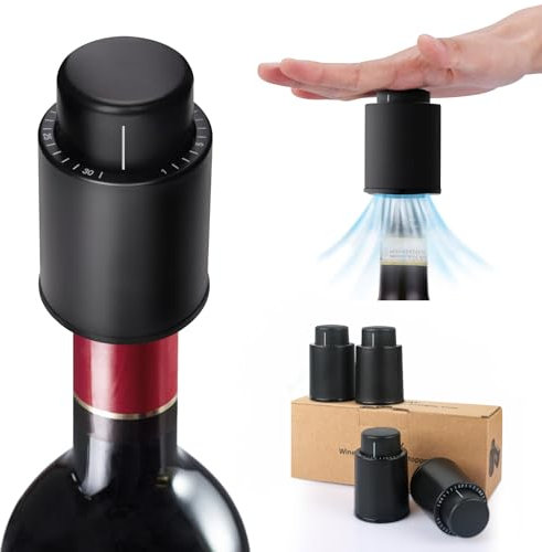 AUROAY 4Pcs Tappo Vino Sottovuoto con Indicatore di Data,Tappi Sottovuoti per Vino Rosso,Stoper Vacuum Riutilizzabileper Bottiglie Vino,Consevazione di Vino,Regalo per Amanti del Vino,Accessori Vino