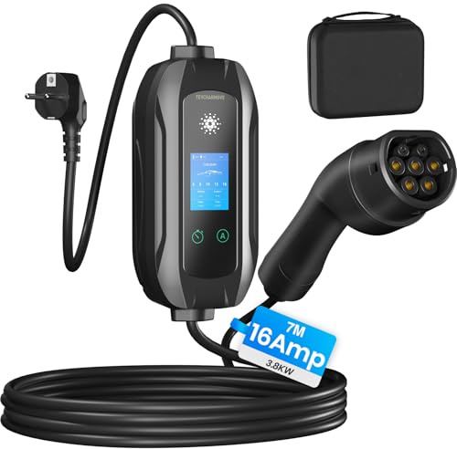 Mobile Wallbox 3.68KW Typ 2 Ladekabel, 7M|1-Phasig Ladekabel mit Schuko Stecker, 6-16A Tragbare EV Ladegerät mit Einstellbarer Ladeleistung, EV Charger Wallbox für Elektroauto & Hybrid (PHEV/EV)