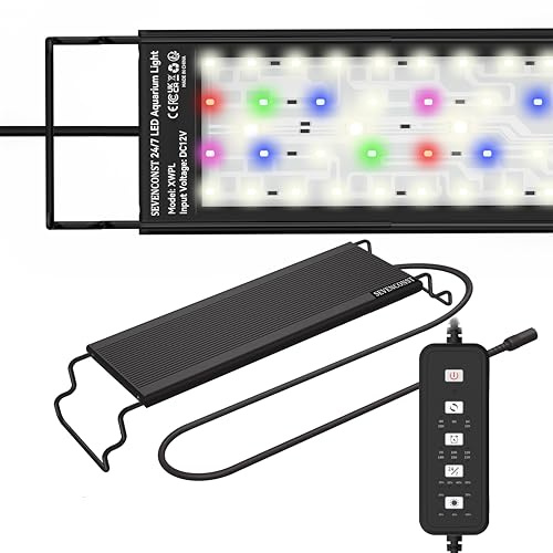 SEVENCONST 24/7 Mode LED Aquarium Light for 30-45cm Plant & Fish Tank, IP68 Full Spectrum Light, Sunrise-Daylight-Moonlight, White Red Green Blue Pink LEDs with Extendable Brackets for Freshwater