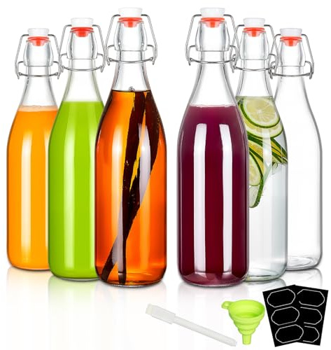 6 Pack 25oz Swing Top Glass Bottles, Flip Top Glass Bottles with Airtight Lids for Home Brewing,2nd Fermentation,Kombucha,Kefir,Vanilla Extract,Juice,Tea,Beverages,Soda,Oil,Limoncello,Beer,Coquito