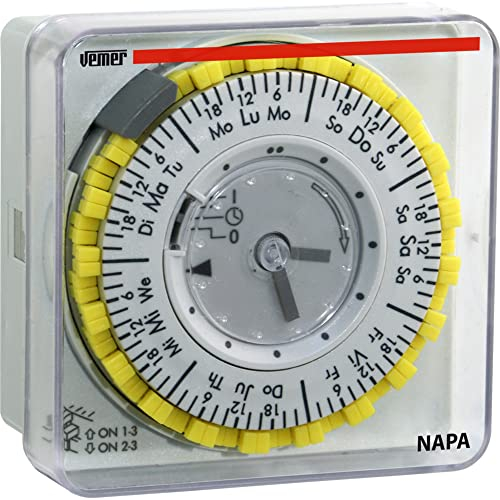 VEMER VP887400 Interruptor Horario Electromecánico, Temporizador con Programación Semanal, Instalación en Panel, Gris Claro